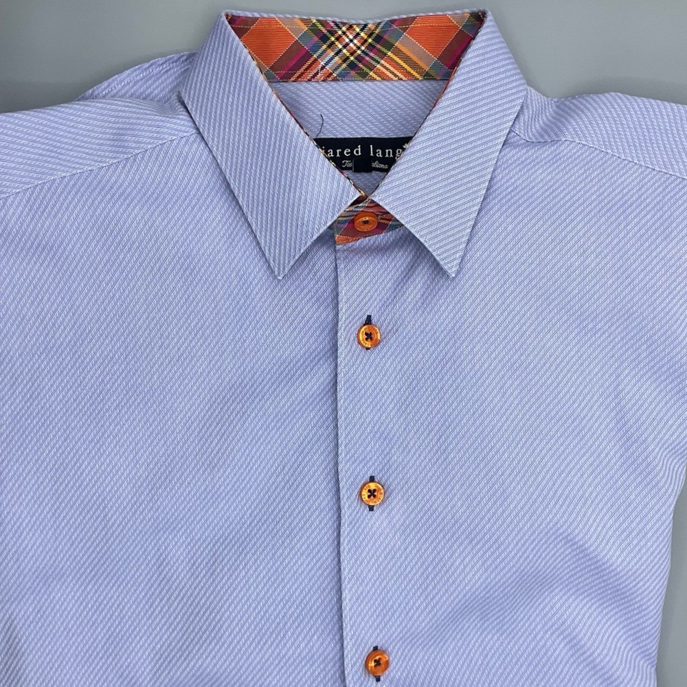 Jared Lang Mens XL Blue Textured Slim Fit Button Down Shirt Cotton Flip-cuff